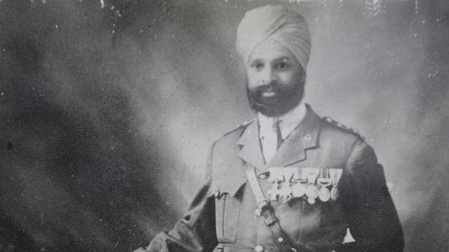 Subedar Major Thakur Singh, who participated in World War-I. Picture clicked from an old photograph at his grandson’s residence, in Sector-04 in Panchkula, Haryana.(Photo by Anil Dayal/Hindustan Times)