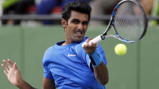 File image of India's Prajnesh Gunneswaran returning a shot during a match. (AP) File image of India's Prajnesh Gunneswaran returning a shot during a match. (AP)