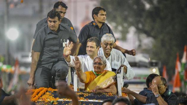 Congress president Rahul Gandhi waves to his party workers and supporters during a roadshow ahead of the Chhattisgarh Assembly elections, in Rajnandgaon November 9, 2018. (PTI Photo) Congress president Rahul Gandhi waves to his party workers and supporters during a roadshow ahead of the Chhattisgarh Assembly elections, in Rajnandgaon November 9, 2018. (PTI Photo)