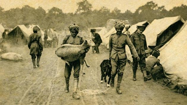 Indian soldiers in France going to sacrifice a sheep and a goat.(Alamy Stock Photo)