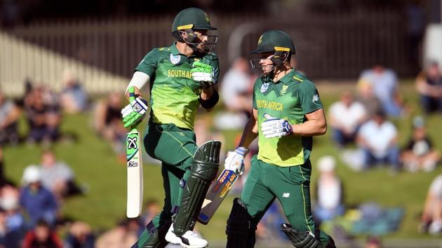Faf du Plessis (left) and David Miller (right) hit centuries in Hobart on Sunday. (AFP) Faf du Plessis (left) and David Miller (right) hit centuries in Hobart on Sunday. (AFP)