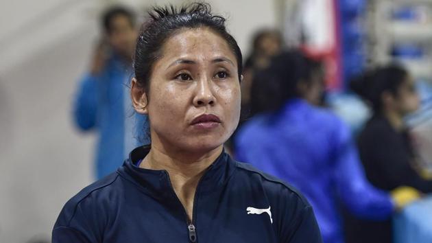 Boxer Sarita Devi practices for the upcoming 'AIBA Women's World Boxing Championships 2018' at IG Stadium in New Delhi.(AP)