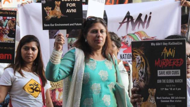 Thousands of people took part in a protest in Mumbai on Sunday, November 11, 2018, against the killing of tigress T-1, also known as Avni.(Bhushan Koyande / HT Photo)