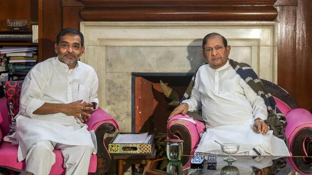 Upendra Kushwaha, the Rashtriya Lok Samata Party (RLSP) chief, met Loktantrik Janata Dal leader Sharad Yadav in New Delhi on Monday as the issue of seat sharing ahead of the Lok Sabha elections next year in Bihar has become contentious among the NDA’s alliance partners. (PTI) Upendra Kushwaha, the Rashtriya Lok Samata Party (RLSP) chief, met Loktantrik Janata Dal leader Sharad Yadav in New Delhi on Monday as the issue of seat sharing ahead of the Lok Sabha elections next year in Bihar has become contentious among the NDA’s alliance partners. (PTI)