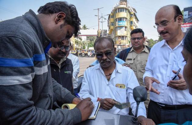 The decision to tell offenders to mop and clean their spit was taken after the Pune municipal corporation authorities found that monetary fine was inadequate to check the menace of spitting. (SANKET WANKHADE/HT PHOTO) 