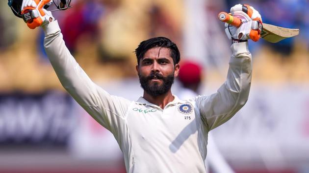 Indian batsman Ravindra Jadeja celebrates his century.(PTI)