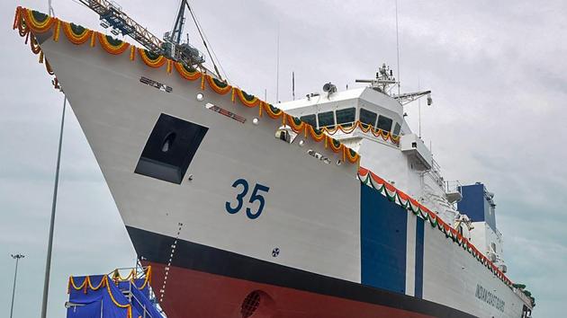 The third Coast Guard Offshore Patrol Vessel (OPV) at L&T Shipyard, Kattupalli near Chennai on August 28.(PTI Photo/Representative image)