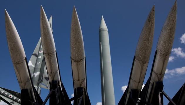 13 undeclared North Korean missile operating bases were identified in a new report. (In the picture - Mock MIM-23 Hawk surface-to-air missiles, foreground, and a mock North Korean Scud-B tactical ballistic missile, center right, stand on display at the War Memorial of Korea museum in Seoul, South Korea). (Bloomberg) 13 undeclared North Korean missile operating bases were identified in a new report. (In the picture - Mock MIM-23 Hawk surface-to-air missiles, foreground, and a mock North Korean Scud-B tactical ballistic missile, center right, stand on display at the War Memorial of Korea museum in Seoul, South Korea). (Bloomberg)