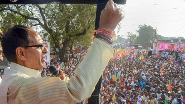 Madhya Pradesh chief minister Shivraj Singh Chauhan addresses a rally during his 'Jan Arashirvad Yatra' in Jabalpur on October 25. (PTI Photo) Madhya Pradesh chief minister Shivraj Singh Chauhan addresses a rally during his 'Jan Arashirvad Yatra' in Jabalpur on October 25. (PTI Photo)