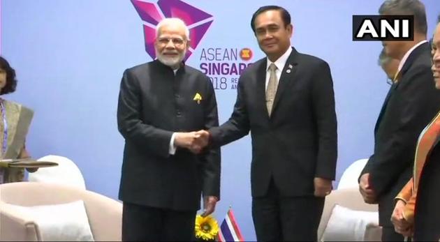 PM Modi meets Thailand counterpart Prayut Chan-o-cha(ANI) PM Modi meets Thailand counterpart Prayut Chan-o-cha(ANI)