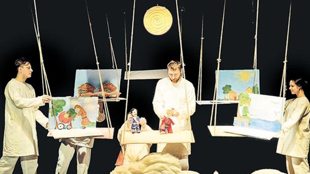 A still from the play, ‘When I Will Become A Cloud by Belarus’ Gomel Puppet theatre. The play is a story of hope in dark times or love and sacrifice for children and humanity. (HT PHOTO) A still from the play, ‘When I Will Become A Cloud by Belarus’ Gomel Puppet theatre. The play is a story of hope in dark times or love and sacrifice for children and humanity. (HT PHOTO)
