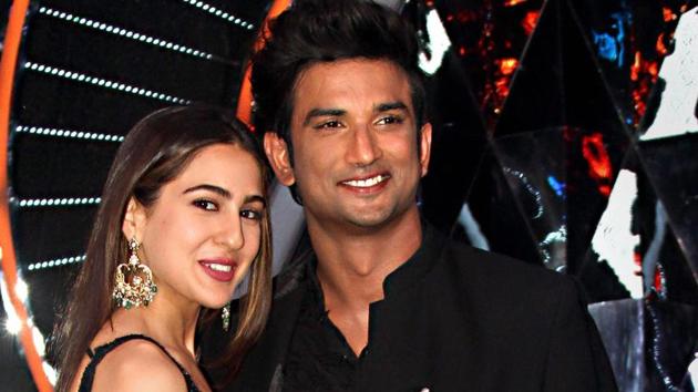 Sushant Singh Rajput and Sara Ali Khan pose for a photograph during the promotion of Kedarnath in Mumbai on Tuesday.(PTI)