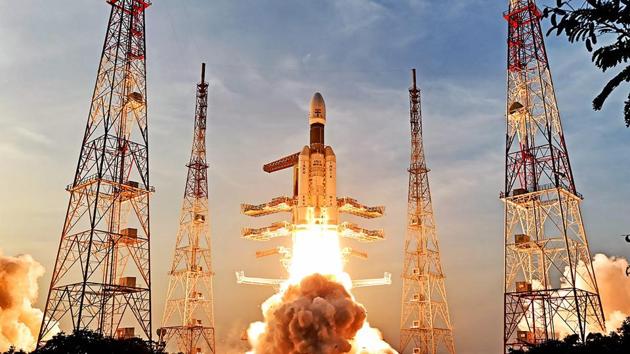 Isro’s GSLV Mark III launch vehicle takes off from Satish Dhawan Space Centre in Sriharikota on Wednesday.(PTI Photo)