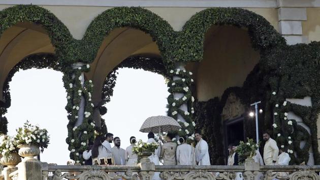 Ranveer Singh and Deepika Padukone as bride and groom at their wedding ceremony in Lake Como, Italy. (Video shared by Associated Press)(AP)