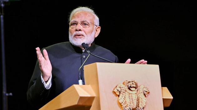 Prime Minister Narendra Modi speaks during the Singapore Fintech Festival on Wednesday.(PTI Photo) Prime Minister Narendra Modi speaks during the Singapore Fintech Festival on Wednesday.(PTI Photo)