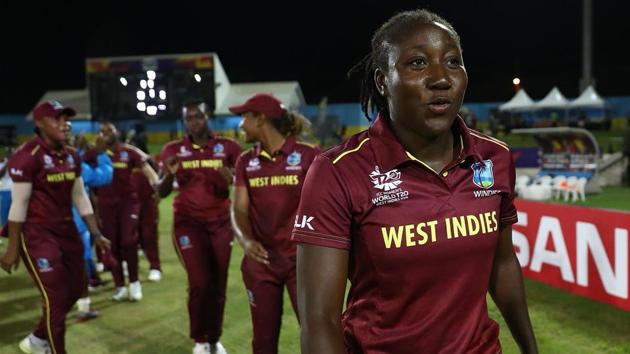 Windies players celebrate after the win over South Africa in the Women’s World T20. Windies players celebrate after the win over South Africa in the Women’s World T20.