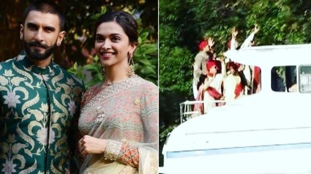 Deepika Padukone and Ranveer Singh’s baraati arrived dancing on a boat.