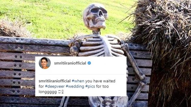 Smriti Irani shared the most hilarious and relatable post on the Ranveer-Deepika wedding. (Instagram/smritiiraniofficial) Smriti Irani shared the most hilarious and relatable post on the Ranveer-Deepika wedding. (Instagram/smritiiraniofficial)