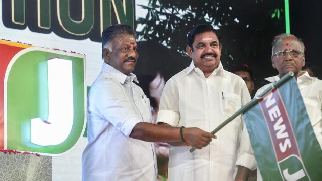Tamil Nadu Chief Minister K Palaniswami with Deputy Chief Minister O Panneerselvam launched TV channel “News J” on Wednesday. (PTI) Tamil Nadu Chief Minister K Palaniswami with Deputy Chief Minister O Panneerselvam launched TV channel “News J” on Wednesday. (PTI)
