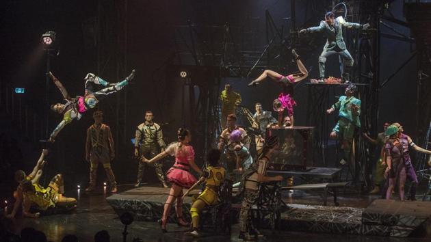 Artists perform during the preview show at MMRDA grounds in BKC on Sunday. Anil Dharker, a writer and columnist who was at the preview said that, there are limitations that come with any touring company. He had watched a Cirque show a few years ago, in Montreal and the scale there was much larger, but according to him the production in Mumbai is worth watching. It was a complete package of dance, music and stunts. (Pratik Chorge / HT Photo) Artists perform during the preview show at MMRDA grounds in BKC on Sunday. Anil Dharker, a writer and columnist who was at the preview said that, there are limitations that come with any touring company. He had watched a Cirque show a few years ago, in Montreal and the scale there was much larger, but according to him the production in Mumbai is worth watching. It was a complete package of dance, music and stunts. (Pratik Chorge / HT Photo)