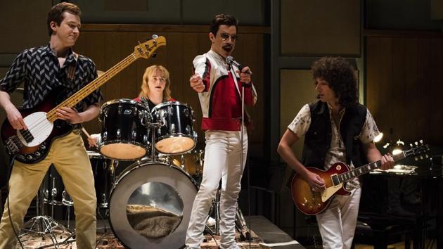 Rami Malek (in red) as Freddie Mercury in a still from Bohemian Rhapsody. (AP) Rami Malek (in red) as Freddie Mercury in a still from Bohemian Rhapsody. (AP)