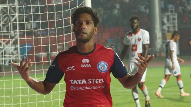 Michael Soosairaj of Jamshedpur FC celebrates scoring during match 25 of the Hero Indian Super League 2018.(ISL Image)