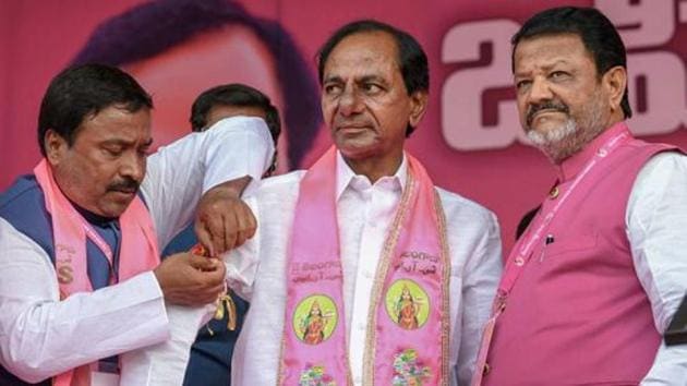 Telangana Rashtra Samithi president and chief minister K Chandrasekhar Rao has assets worth <span class='webrupee'>?</span>22.60 crore and an annual income of <span class='webrupee'>?</span>2.07 crore but does not own any cars.(PTI)