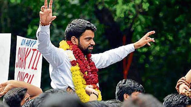 Ankiv Baisoya during DUSU election campaigning.(Amal KS /HT Archive)