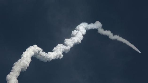 A contrail is seen as India's Geosynchronous Satellite Launch Vehicle Mk III (GSLV-Mark III) carrying GSAT-29 communication satellite lifts off from the Satish Dhawan Space Centre in Sriharikota, Andhra Pradesh. (P. Ravikumar / REUTERS) A contrail is seen as India's Geosynchronous Satellite Launch Vehicle Mk III (GSLV-Mark III) carrying GSAT-29 communication satellite lifts off from the Satish Dhawan Space Centre in Sriharikota, Andhra Pradesh. (P. Ravikumar / REUTERS)