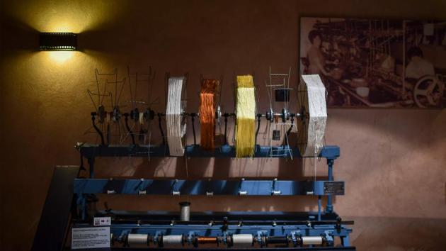 Silk colour fibres are seen at a silk museum. This textile has played a role in the family history of practically everyone who originates from Soufli. “Every family grew silk,” says Matina Lekka, a local pensioner, whose mother worked at the Givre factory before it closed in the 1960s.  (Aris Messinis / AFP) 
