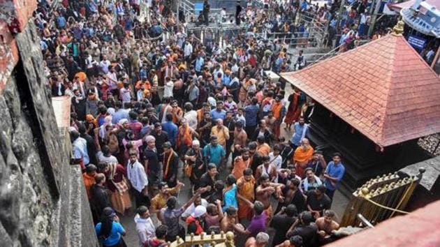Sabarimala temple became a flashpoint after battles erupted the first time women attempted to enter it following the historic Supreme Court ruling allowing women of all ages to enter the shrine.(PTI)