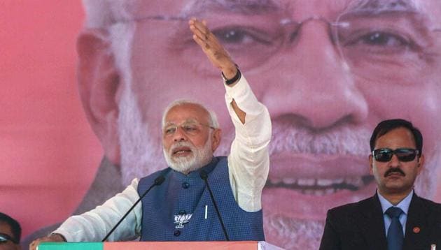 Prime minister Narendra Modi addressed a public meeting ahead of Madhya Pradesh assembly election, in Shahdol on Friday, November 16.(PTI) Prime minister Narendra Modi addressed a public meeting ahead of Madhya Pradesh assembly election, in Shahdol on Friday, November 16.(PTI)