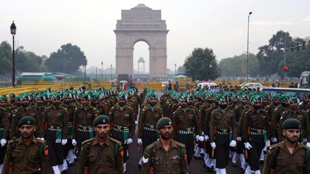 Territorial Army rehearses for Republic Day parade early morning at India Gate in New Delhi, India. (Gokul V.S / HT Photo) Territorial Army rehearses for Republic Day parade early morning at India Gate in New Delhi, India. (Gokul V.S / HT Photo)