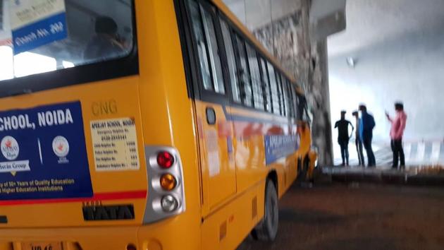 According to police, 30 children along with bus driver and conductor were travelling in the bus at the time of accident. (HT Photo) According to police, 30 children along with bus driver and conductor were travelling in the bus at the time of accident. (HT Photo)