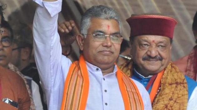 West Bengal BJP Chief Dilip Ghosh’s car was attacked again as he returned from a rally (File photo) (HT Photo) West Bengal BJP Chief Dilip Ghosh’s car was attacked again as he returned from a rally (File photo) (HT Photo)