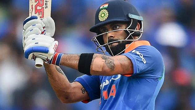 Virat Kohli plays a shot during the 5th and final ODI cricket match against West Indies at Greenfield International Stadium.(PTI)