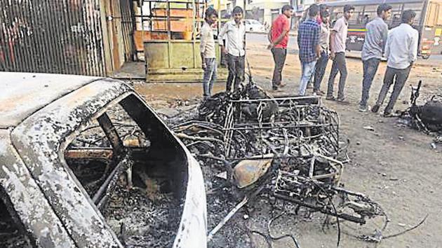Vadhu Budruk sarpanch deposed before the commission in Pune. (HT PHOTO)