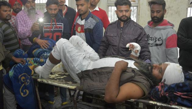 A man injured in a blast at Nirankari Bhawan, a prayer hall in nearby Adliwal village receives treatment at a hospital. (AP) A man injured in a blast at Nirankari Bhawan, a prayer hall in nearby Adliwal village receives treatment at a hospital. (AP)