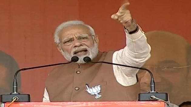 Prime Minister Narendra Modi addresses in public rally in Rewa,Madhya Pradesh on November 11.(BJP/Twitter)