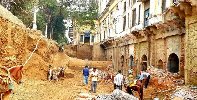 The ‘cylindrical structure’(centre) had been lying buried for years, said officials.(Sourced)