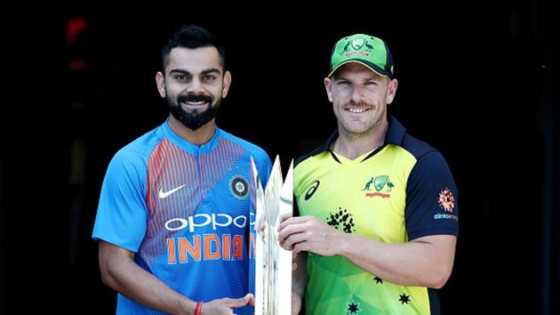 Virat Kohli of India and Aaron Finch of Australia pose during an International Twenty20 series media opportunity at The Gabba on November 20, 2018 in Brisbane, Australia.(Getty Images)
