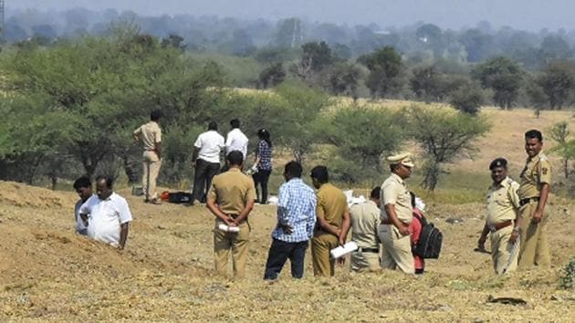 Police officials investigate the spot after a blast took place in field range at Central Ammunition Depot (CAD) at Pulgaon in Wardha, Maharashtra, Tuesday, Nov 20, 2018.(PTI)