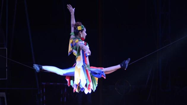 Rambo circus has been felicitated by Pune Municipal Corporation (PMC) for its contribution to Indian circus industry. Artist performs an acrobatic stunt on a rope at the Rambo circus in Mundhwa on Saturday. (RAVINDRA JOSHI/HT PHOTO) Rambo circus has been felicitated by Pune Municipal Corporation (PMC) for its contribution to Indian circus industry. Artist performs an acrobatic stunt on a rope at the Rambo circus in Mundhwa on Saturday. (RAVINDRA JOSHI/HT PHOTO)