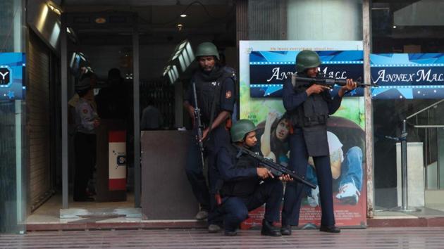 As part of the safety measures, security forces regularly conduct mock drills at public places such as malls.(HT FILE)