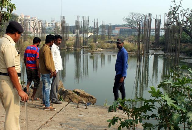 The site has a water-filled pit, which was dug during the monsoons. The site has a water-filled pit, which was dug during the monsoons.