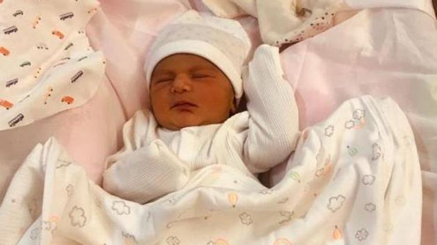 Bishan Singh Bedi shared this picture of Angad Bedi and Neha Dhupia’s newborn, Mehr.(Twitter)