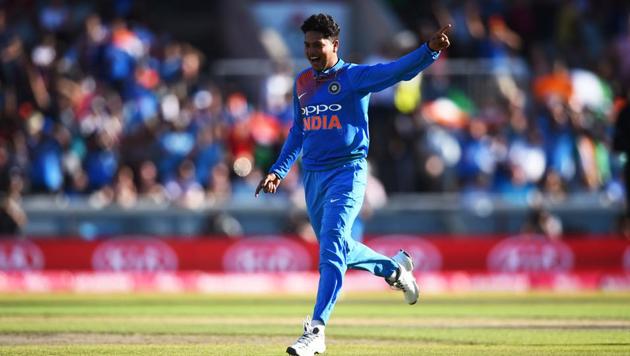 Kuldeep Yadav celebrates after picking up a wicket.(Getty Images)
