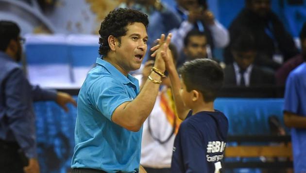 Sachin Tendulkar plays a friendly football match organised by UNICEF on the occasion of World Children's Day.(PTI)
