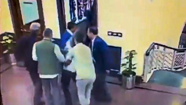 On Tuesday afternoon, Arvind Kejriwal was attacked by a middle-aged man with chilli powder when he stepped out of his office after a meeting inside the Delhi Secretariat.(CCTV Grab)