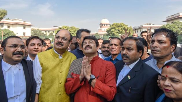 Delhi BJP chief Manoj Tiwari has been sharply rebuked by the Supreme Court for his much-publicised action of breaking into a house sealed by a court-mandated team in September. The court, however, did not order any action against him. Instead, the judges said it is up to the BJP to take action against him. (Burhaan Kinu/HT PHOTO) Delhi BJP chief Manoj Tiwari has been sharply rebuked by the Supreme Court for his much-publicised action of breaking into a house sealed by a court-mandated team in September. The court, however, did not order any action against him. Instead, the judges said it is up to the BJP to take action against him. (Burhaan Kinu/HT PHOTO)